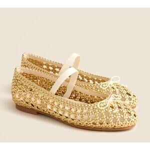 Crewcuts by J.Crew Open Basketweave Ballet Flats Girls 4 Gold Metallic Mary Jane